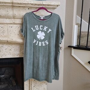 🍀 New Caution To The Wind Green Cotton 'Lucky Vibes' T-Shirt Dress